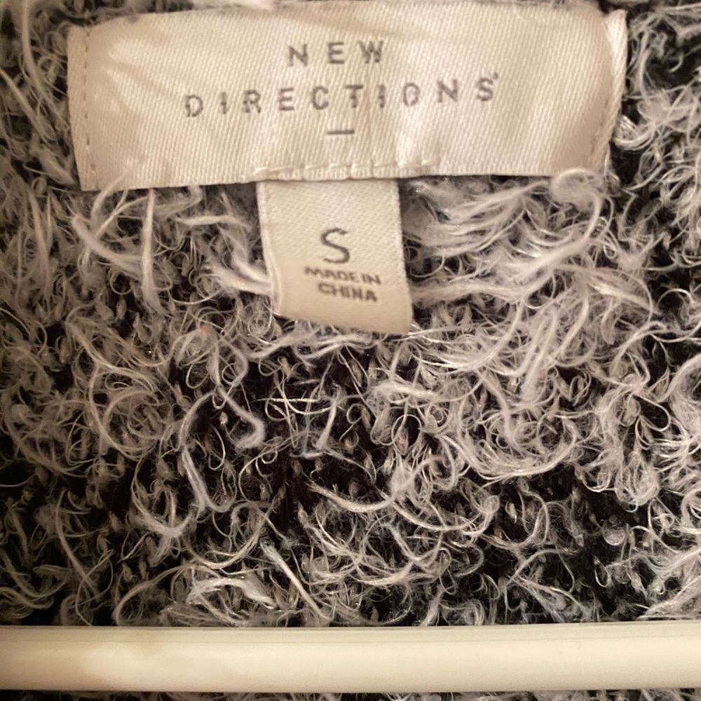 New Directions Black and White Fuzzy Cardigan - Picture 3 of 5